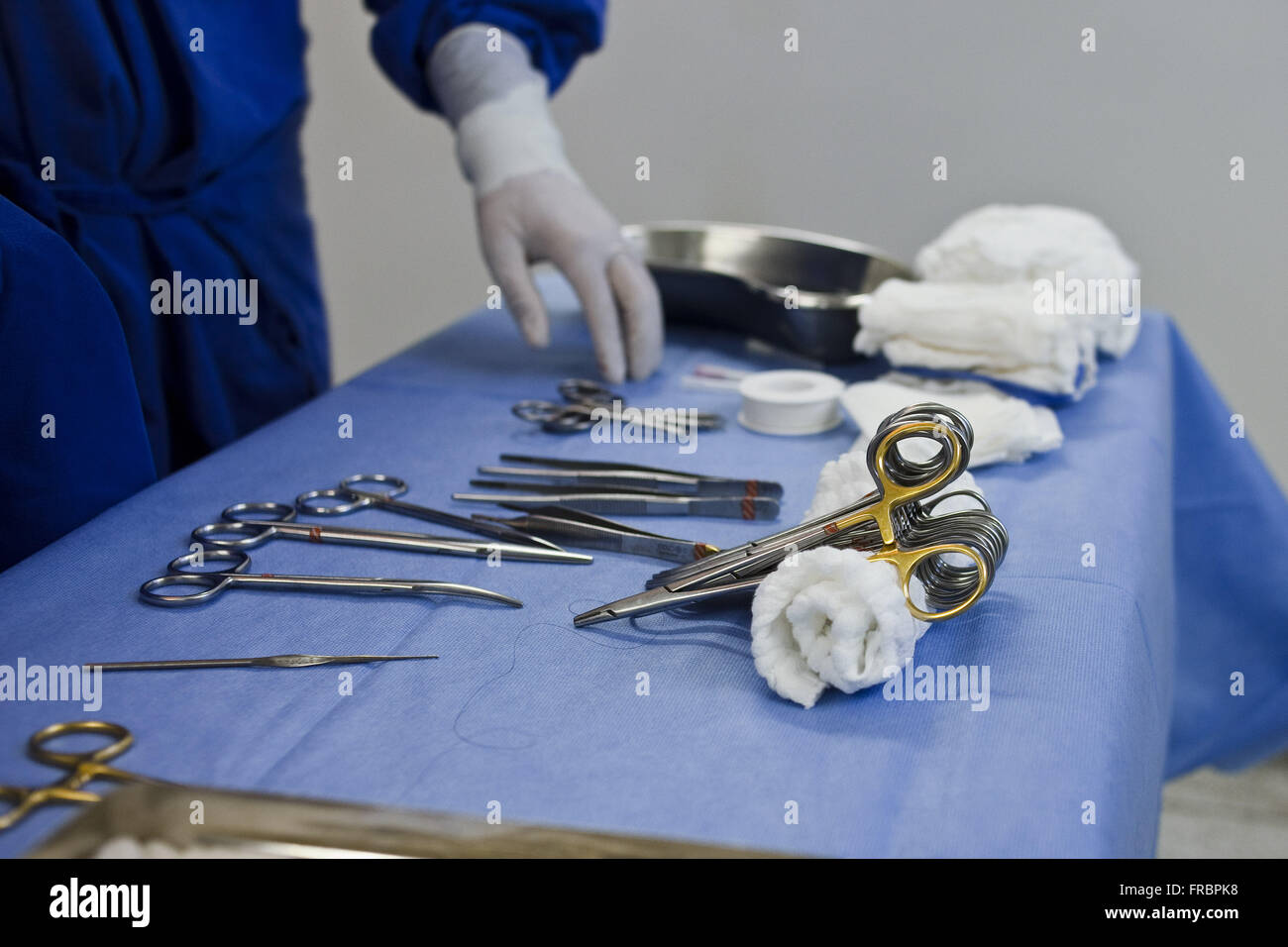 Surgical instruments on sterile surgical field hospital center Stock