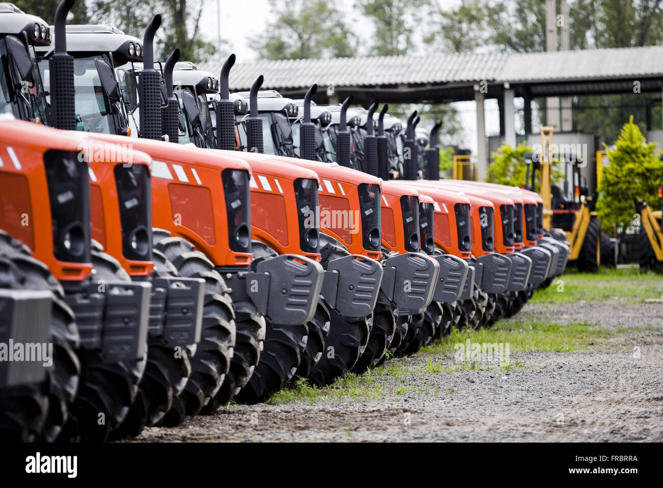 Patio with manufactures of tractors Stock Photo