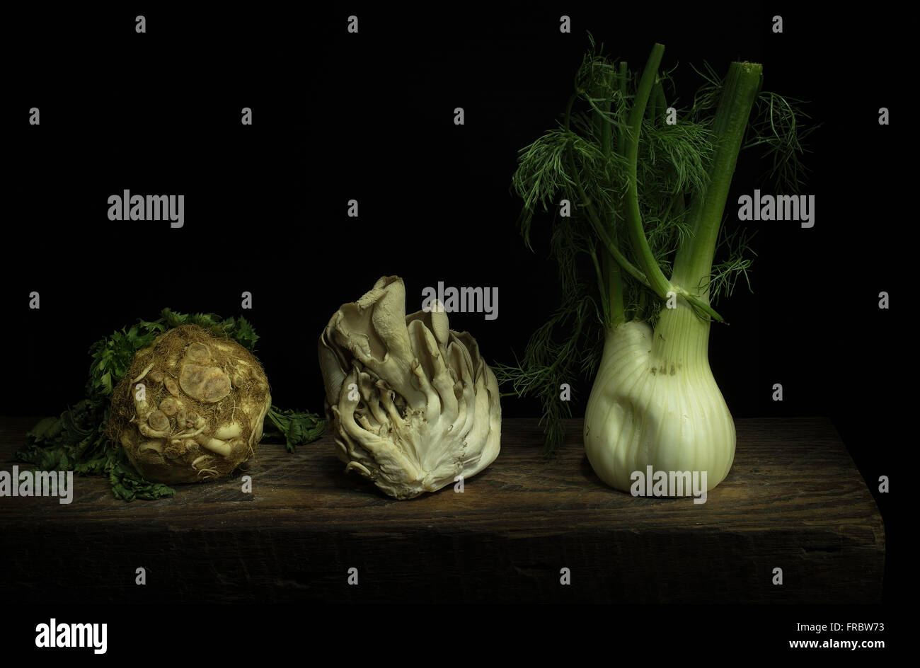 Vegetables and mushroom on a wooden table Stock Photo