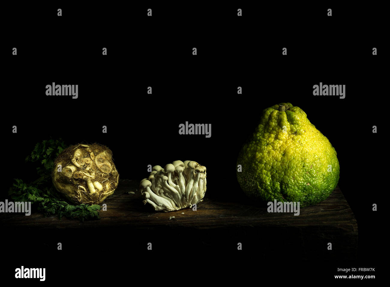 Vegetables and fruit on a wooden table Stock Photo