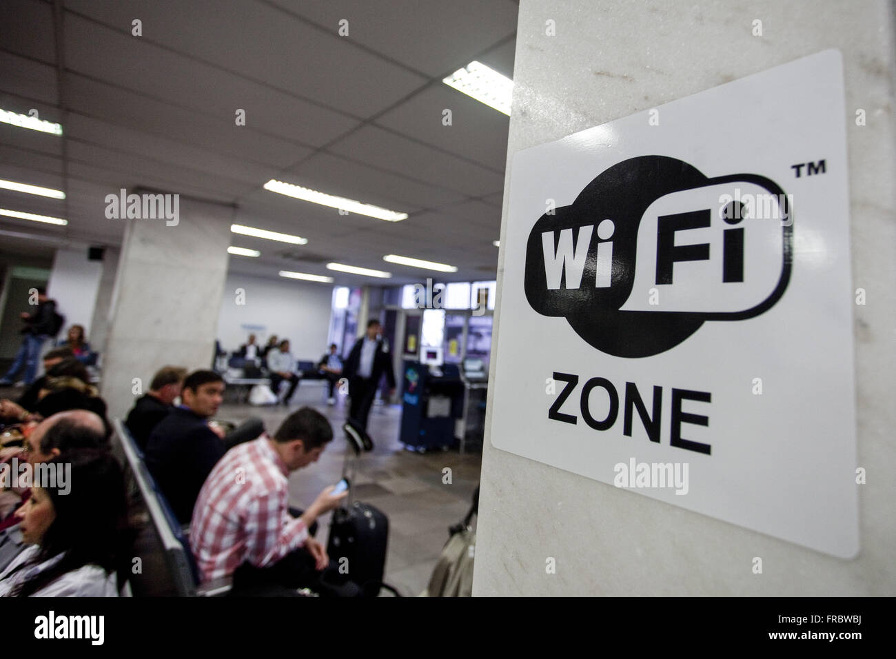 Sign indicating Wi-Fi connection in the departure lounge of the regional Salgado Filho International Airport Stock Photo