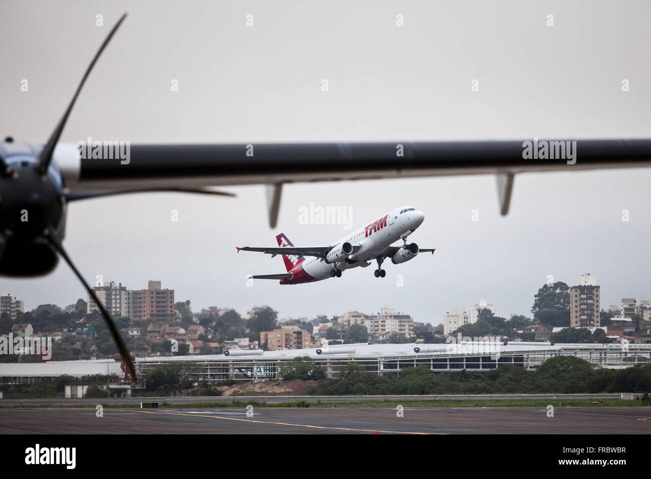 Aircraft taking off from Salgado Filho International Airport Stock Photo