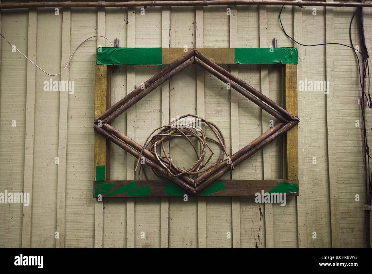 Flag of Brazil made of wood in Honey Island in celebration of the 2014 World Cup Stock Photo