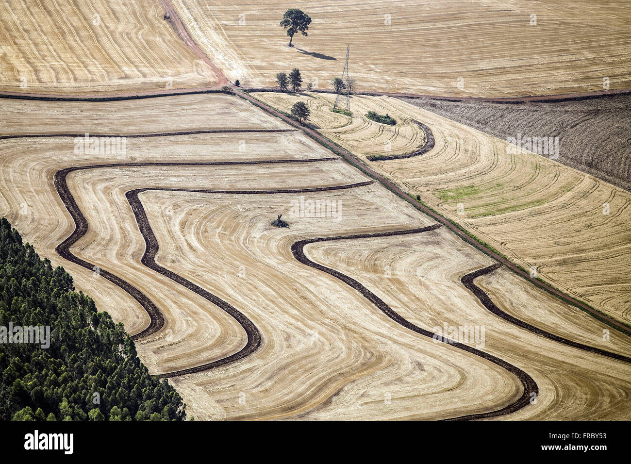 Aerial view of rural property with agricultural diversity Stock Photo