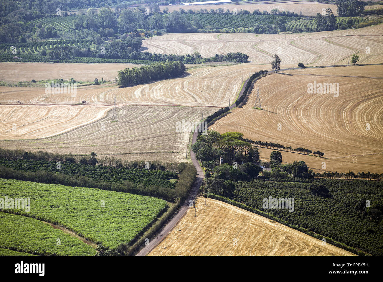 Aerial view of rural property with agricultural diversity Stock Photo