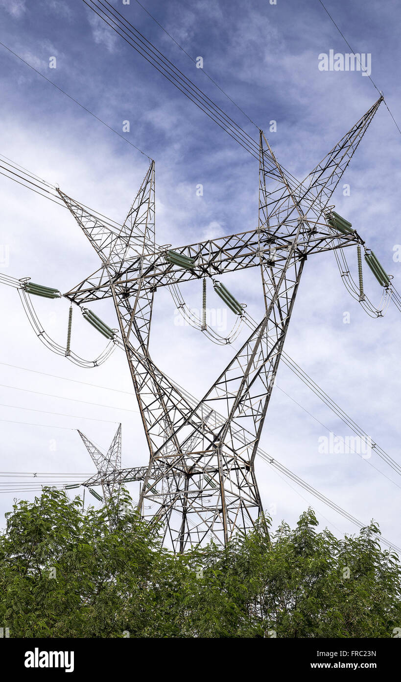 Tower of electricity transmission of hydroelectric power plant Itaipu - Itaipu Binacional Stock Photo