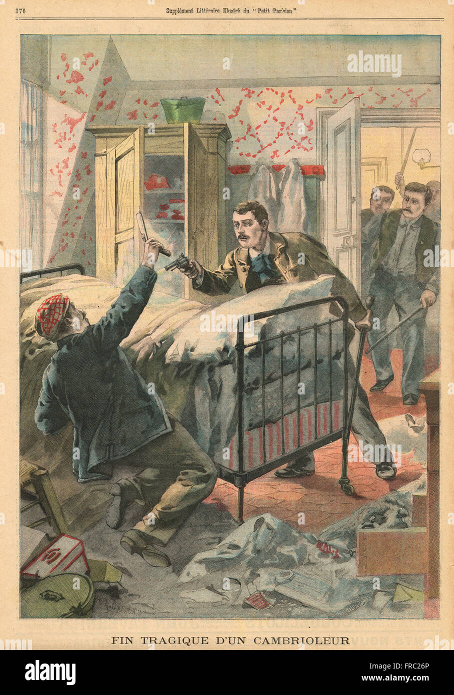 Tragic end for a burglar France 1900.  French illustrated newspaper Le Petit Parisien illustration Stock Photo