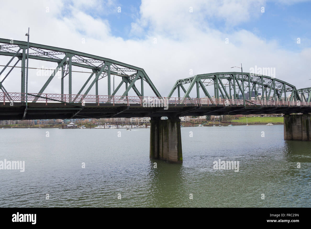 Portland Oregon is known as Bridgetown because of the many bridges across the Willamette River. Stock Photo