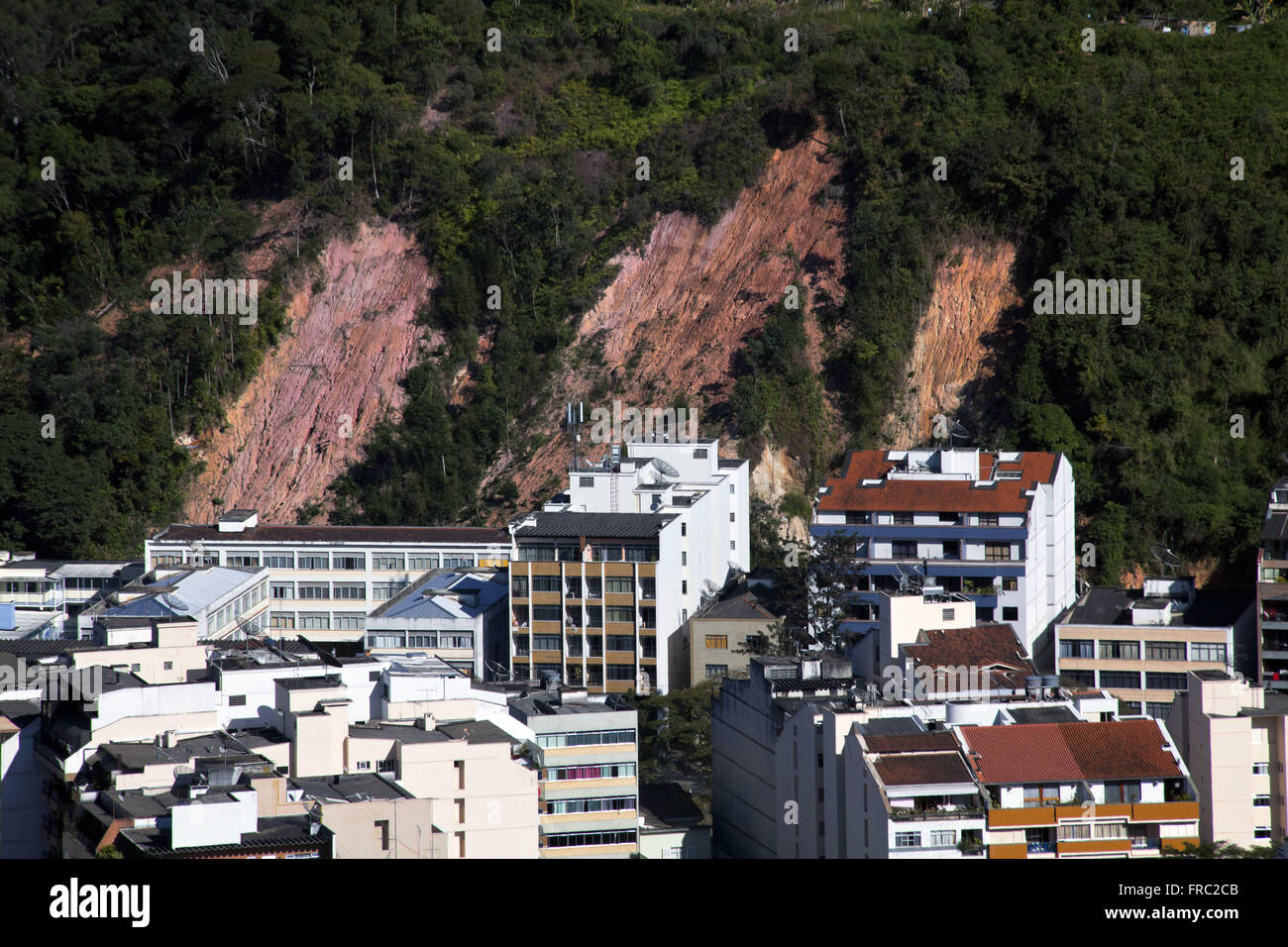Landslide caused by rain on the mountain slopes of the city of Nova Friburgo Stock Photo