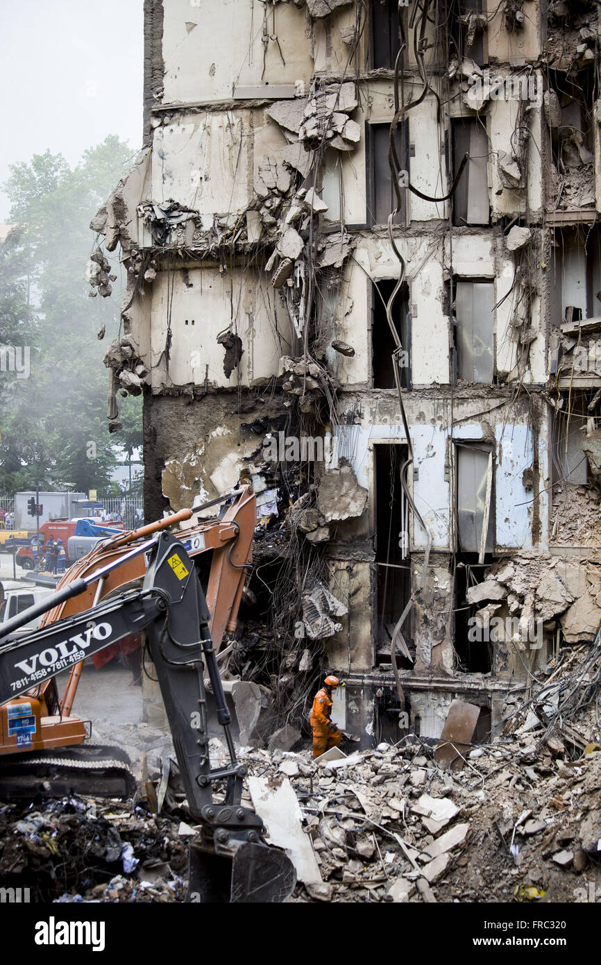 Rubble of buildings that collapsed in May Thirteen Street on January 25, 2012 Stock Photo
