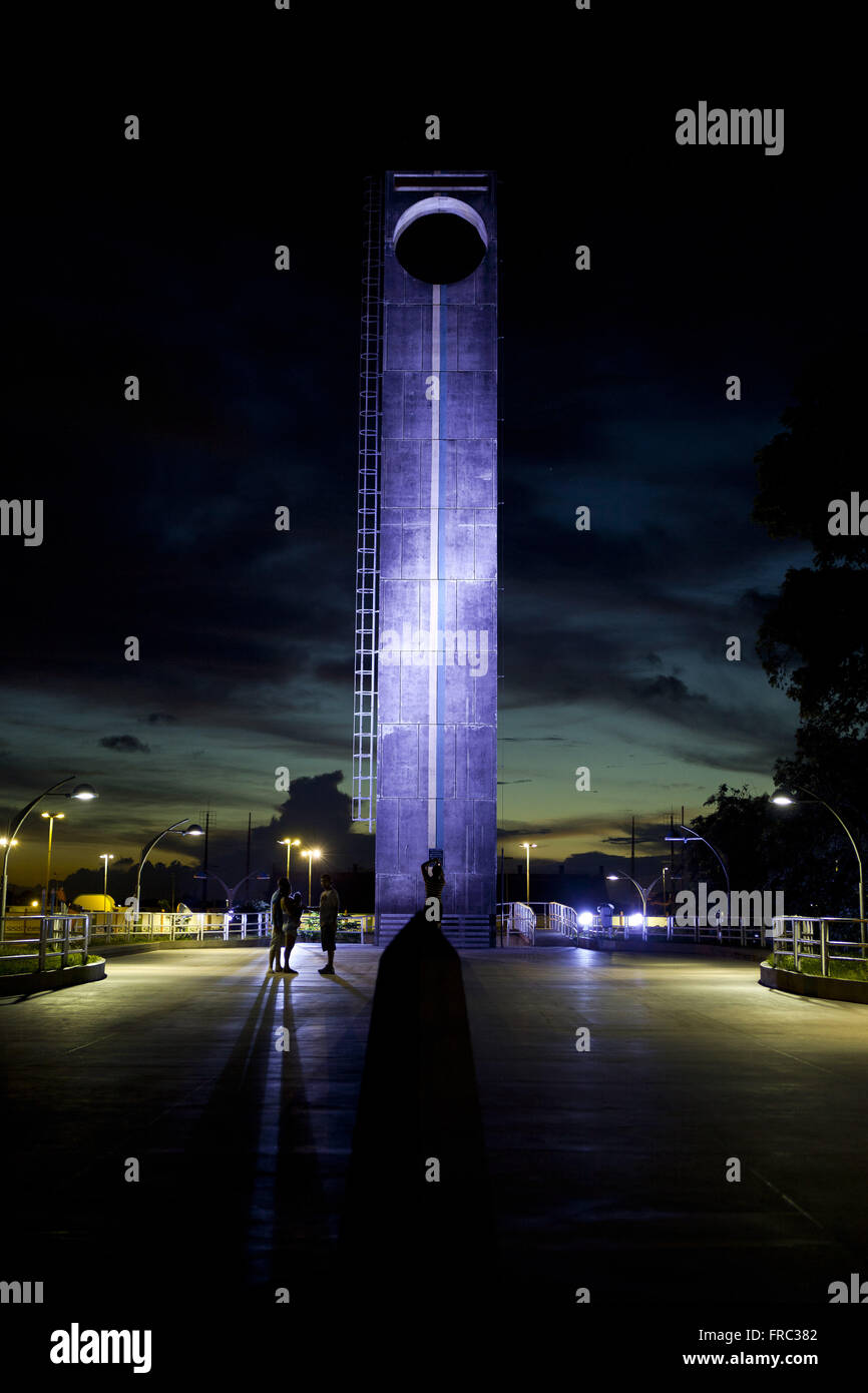Nightfall on the Ground Zero monument of Ecuador - imaginary line Stock Photo