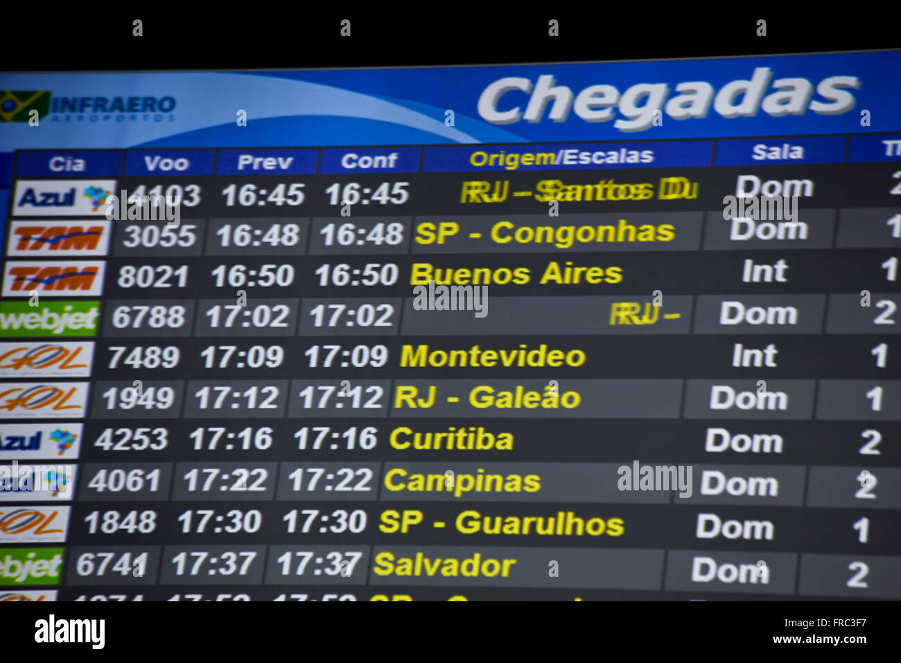 Arrival flights panel from Salgado Filho International Airport Stock Photo