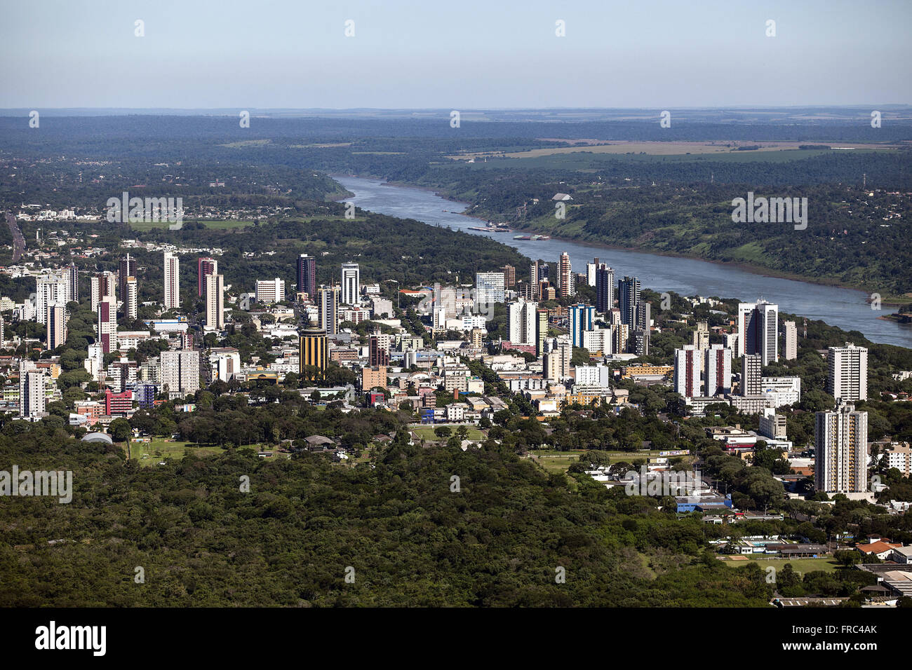 Aerial view of the downtown area with Rio Parana right Stock Photo
