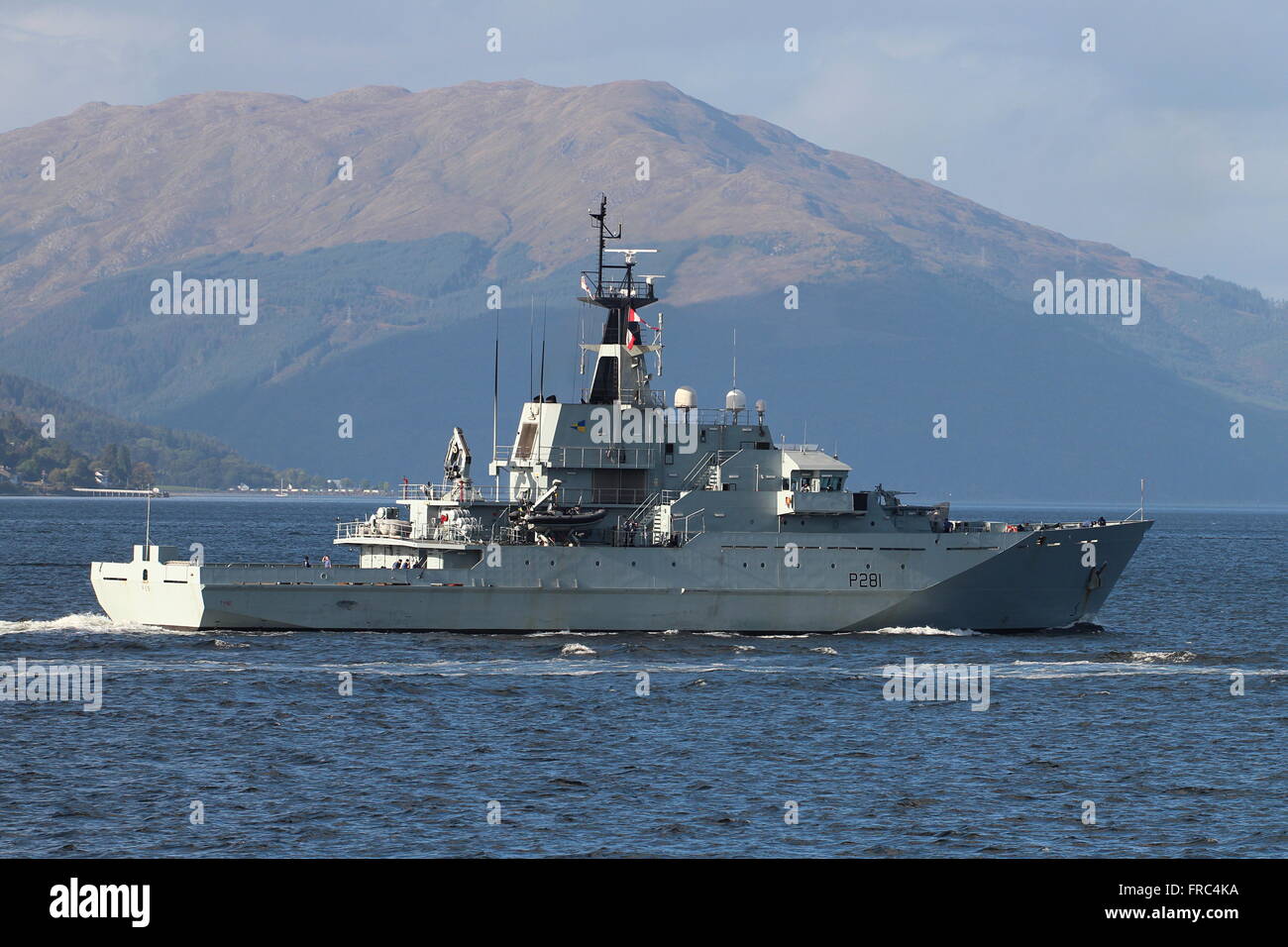 HMS Tyne (P281), a Riverclass patrol vessel of the Royal Navy, as she