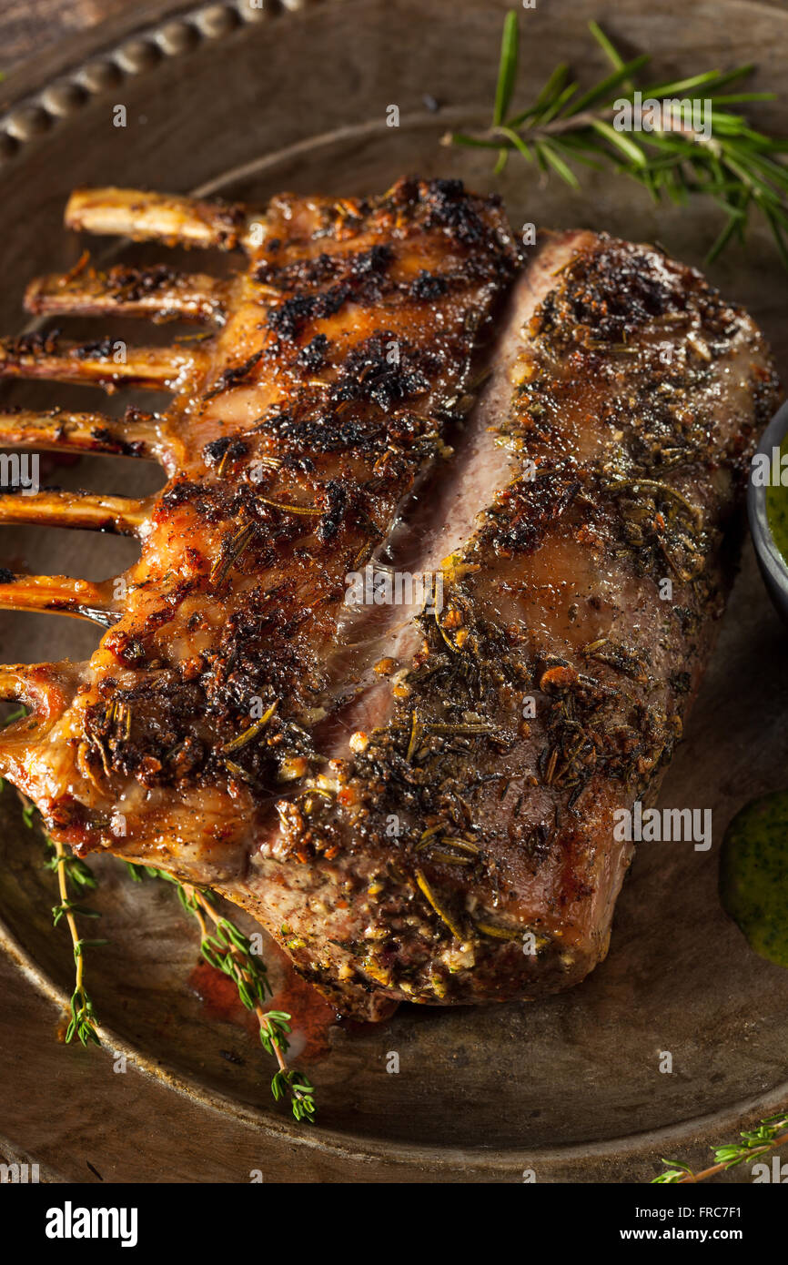 Homemade Herb Roast Lamb with Green Sauce Stock Photo Alamy