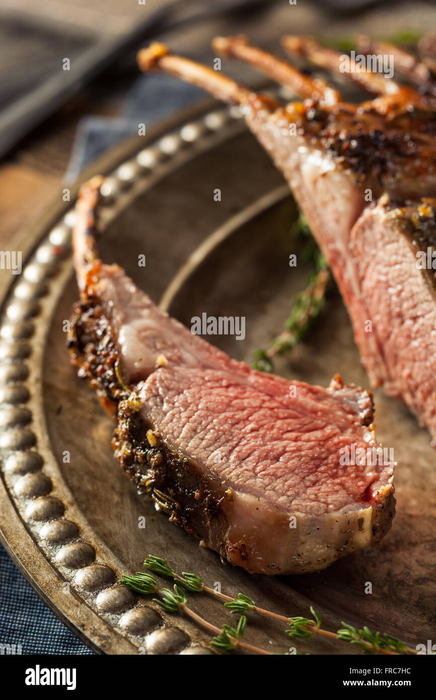 Homemade Herb Roast Lamb with Green Sauce Stock Photo Alamy