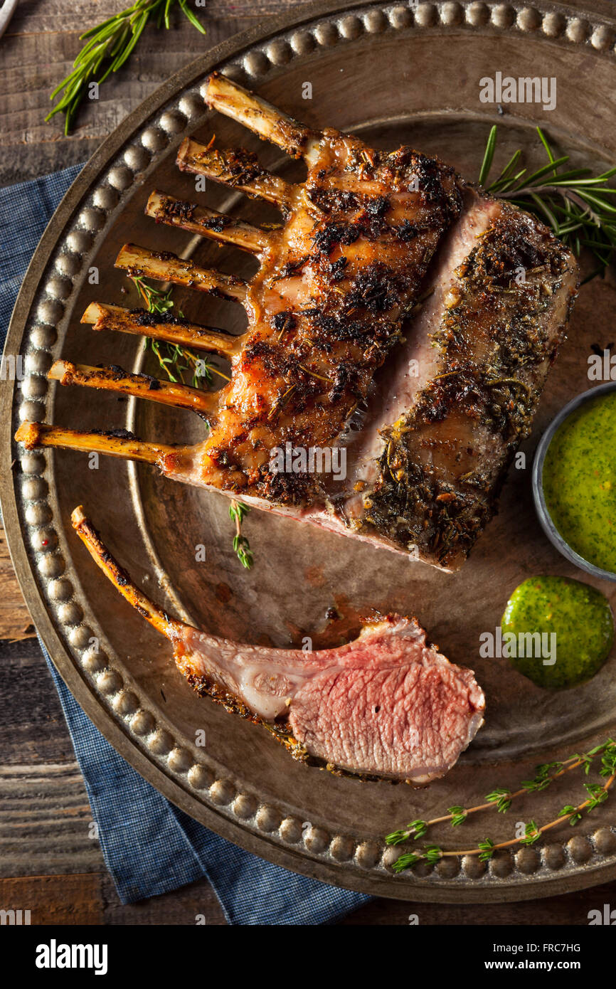 Homemade Herb Roast Lamb with Green Sauce Stock Photo Alamy