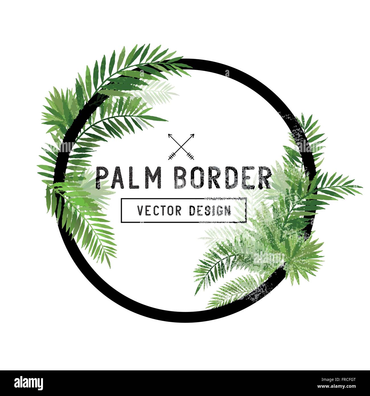 Tropical Palm Leaf Border Vector. summer Palm tree leaves around a circle border. Vector illustration. Stock Vector