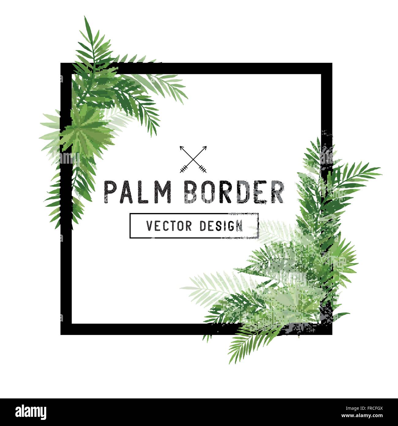 Tropical Palm Leaf Border Vector. Summer Palm tree leaves around a square border. Vector illustration. Stock Vector