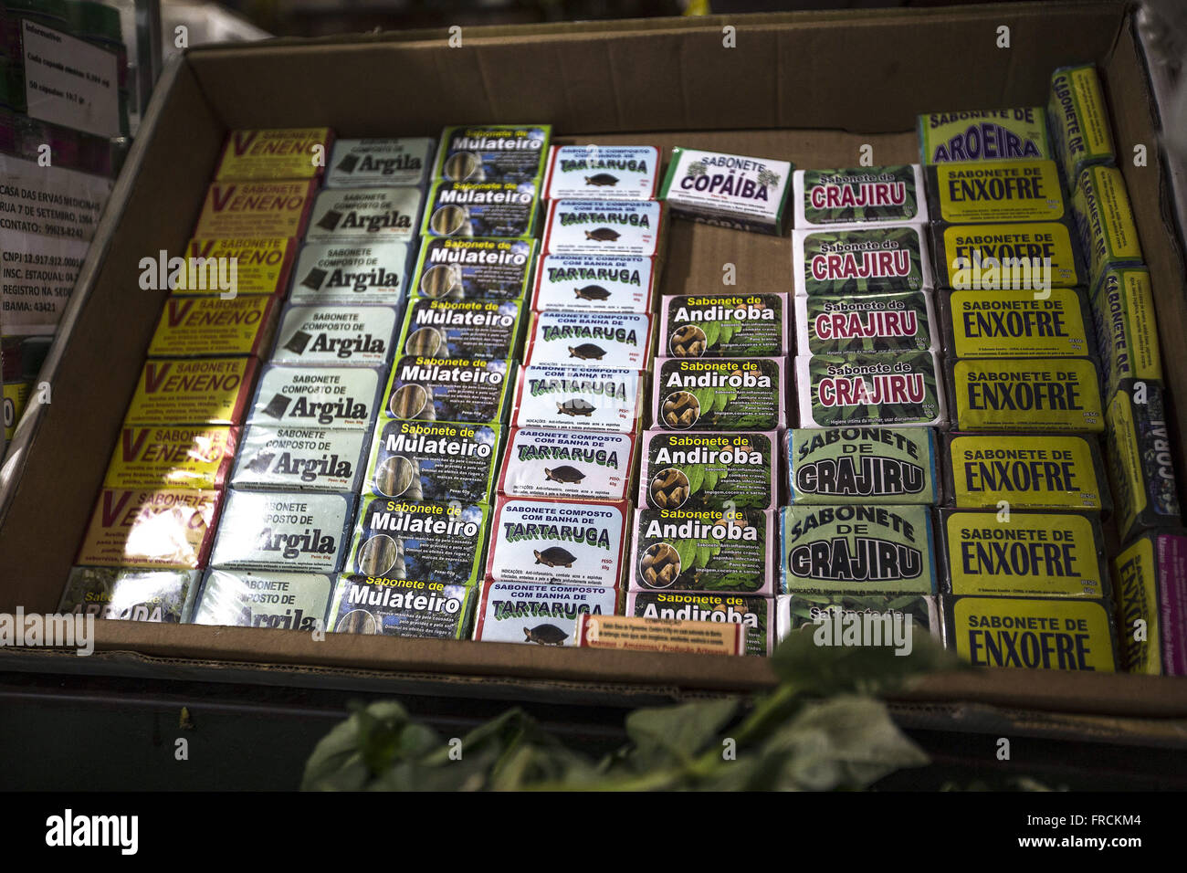 Sabonetes medicinais da amazônia á venda no Mercado Municipal Adolpho Lisboa Stock Photo