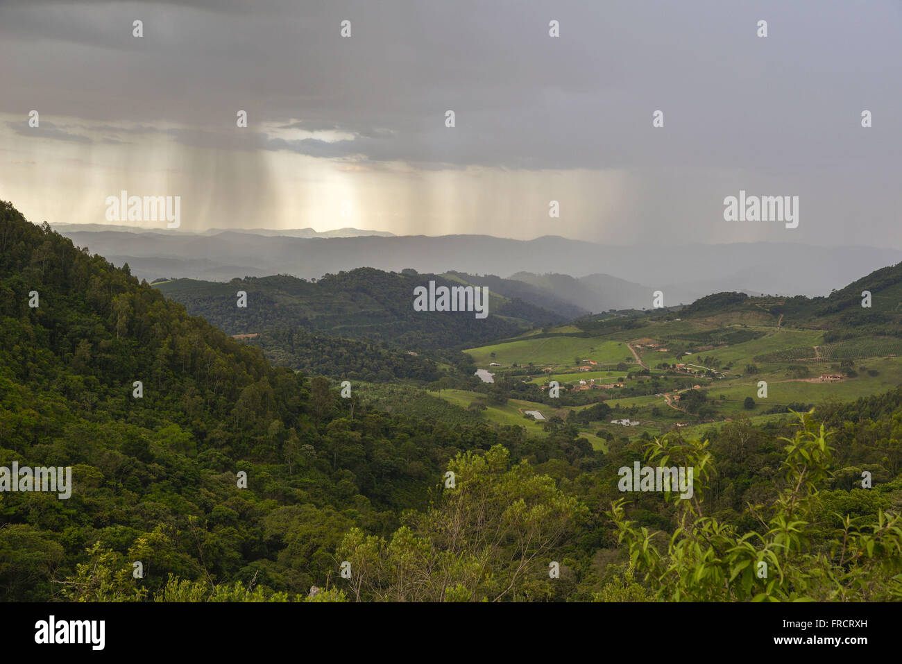 Top view of the countryside in rainy weather Stock Photo