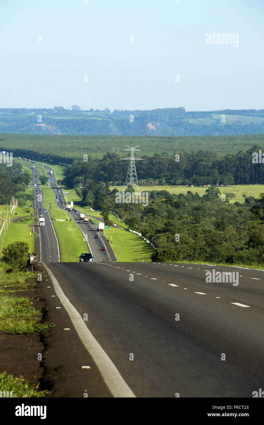 Traffic on Highway Washington Luiz SP-310 - Rio Claro region - São Paulo state Stock Photo