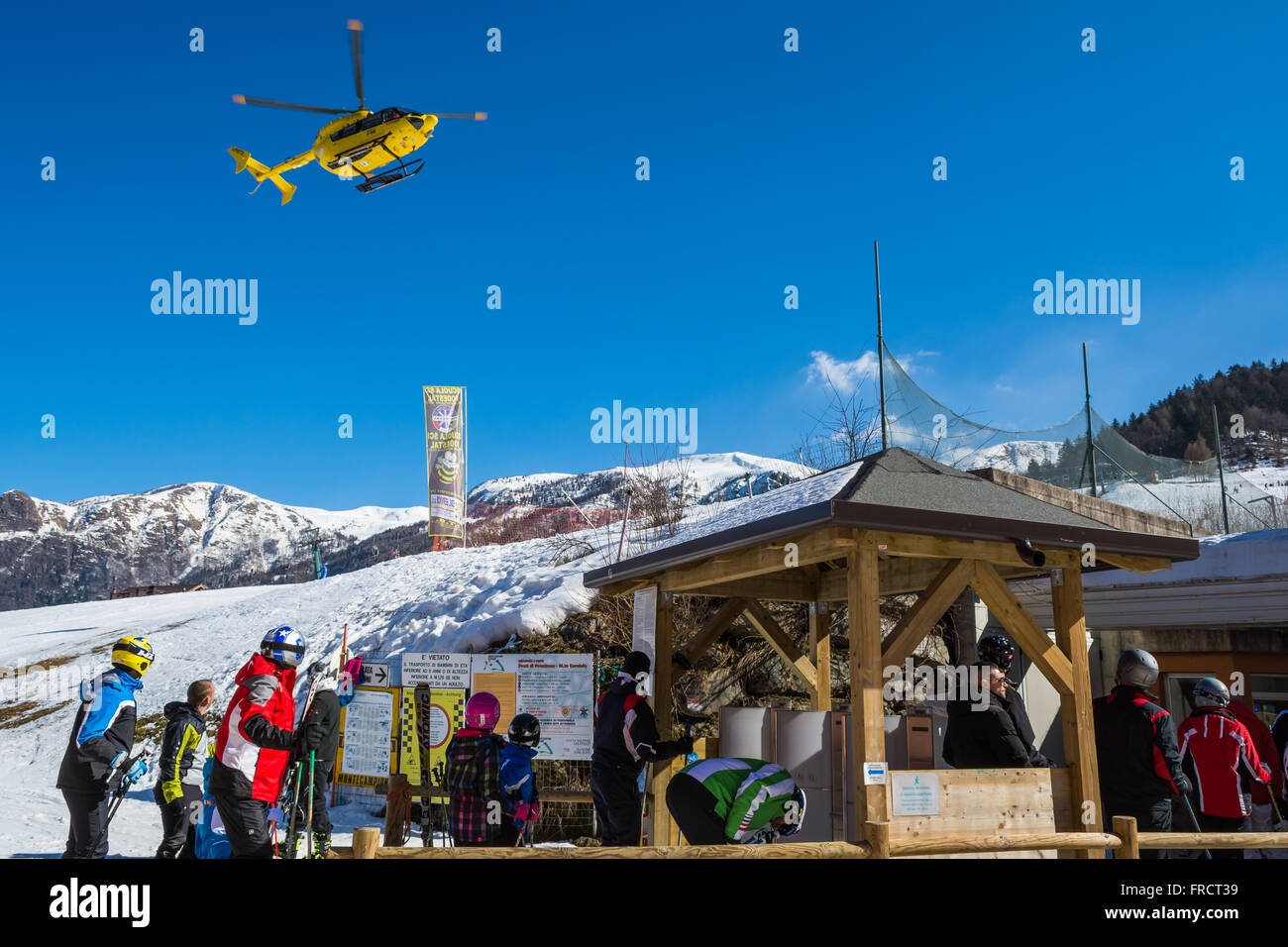 Rescue Emergency Helicopter at Montecampione, Italy Stock Photo