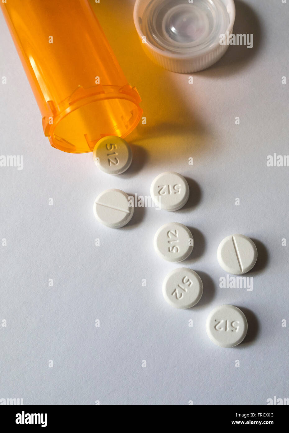 Oxycodone, a Rx painkiller in pill form Stock Photo