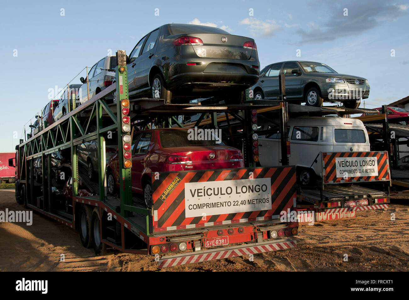 Stork trucks await inspection in Fiscal Tour Penaforte in Ceara Stock Photo
