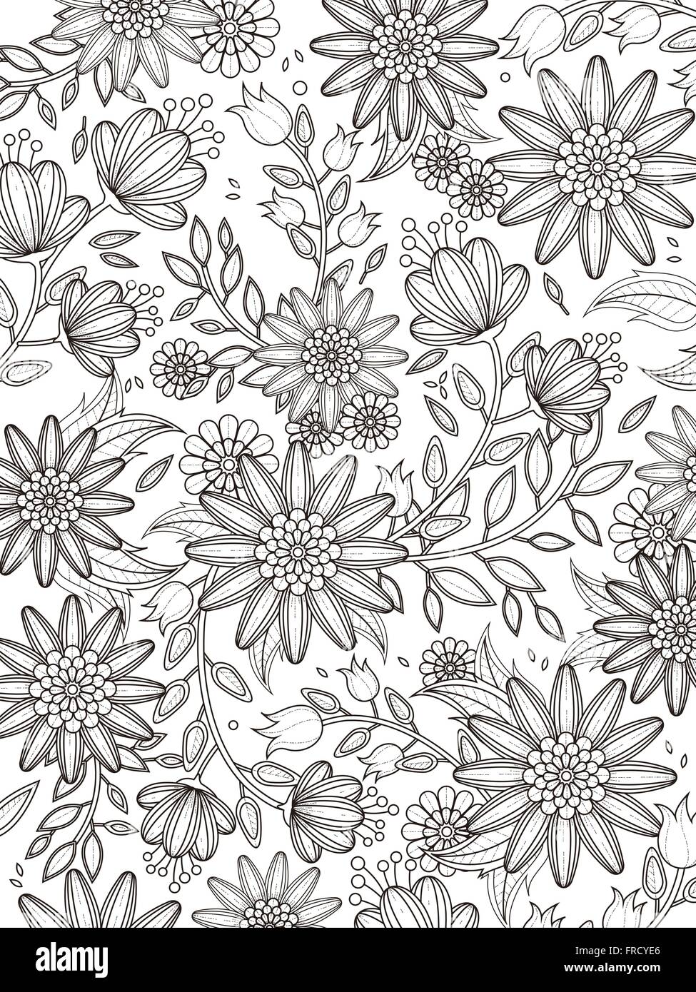 retro floral coloring page in exquisite line Stock Vector Image & Art ...