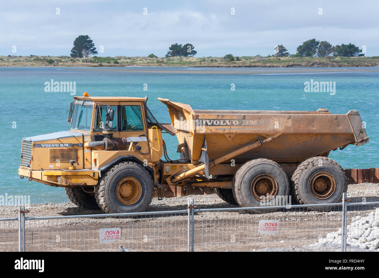 Volvo BM Articulated Dump Truck on construction site, Redcliffs, Christchurch, Canterbury Region, South Island, New Zealand Stock Photo