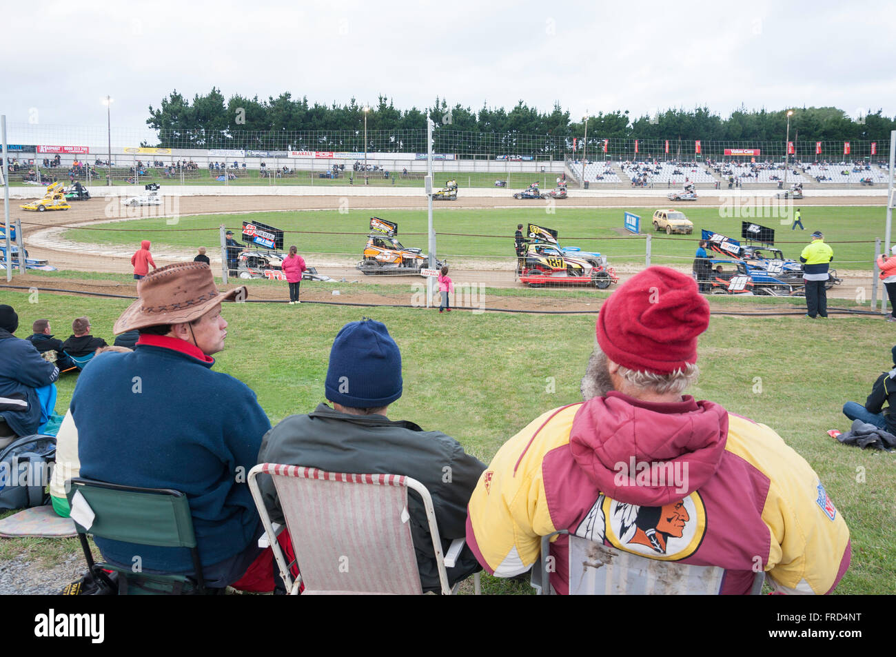 Stockcar racing at Woodford Glen Speedway, Kaiapoi, Christchurch, Canterbury Region, South Island, New Zealand Stock Photo