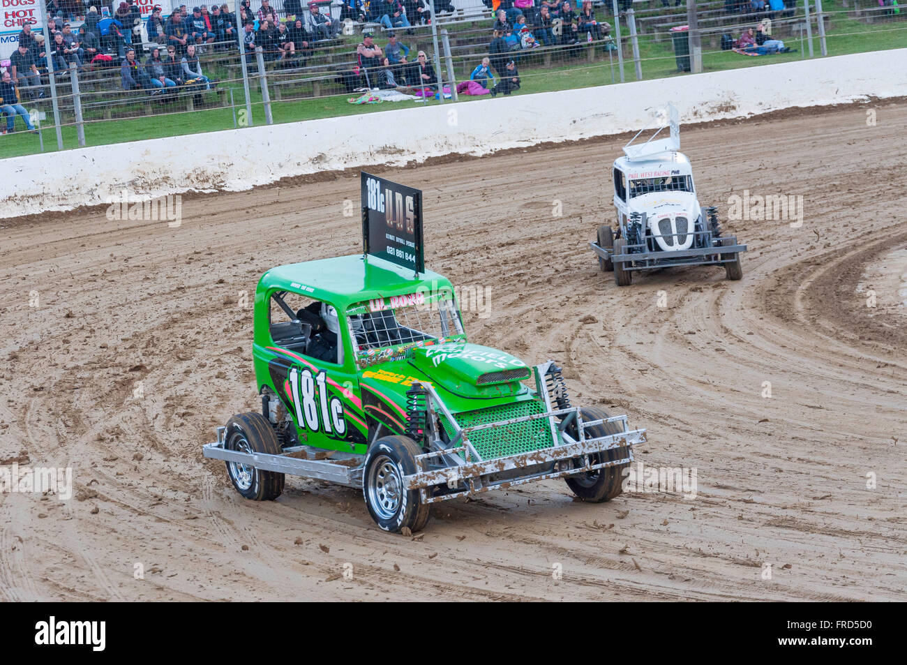 Stockcar racing at Woodford Glen Speedway, Kaiapoi, Christchurch, Canterbury Region, South Island, New Zealand Stock Photo