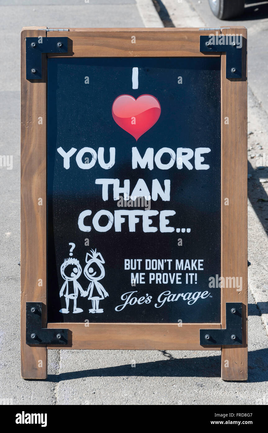 ‘I love you more than coffee’ sign, Marriner Street, Sumner, Christchurch, Canterbury Region, South Island, New Zealand Stock Photo