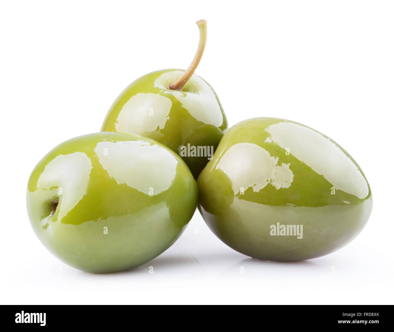 Fresh green olives isolated on white. Clipping Path Stock Photo