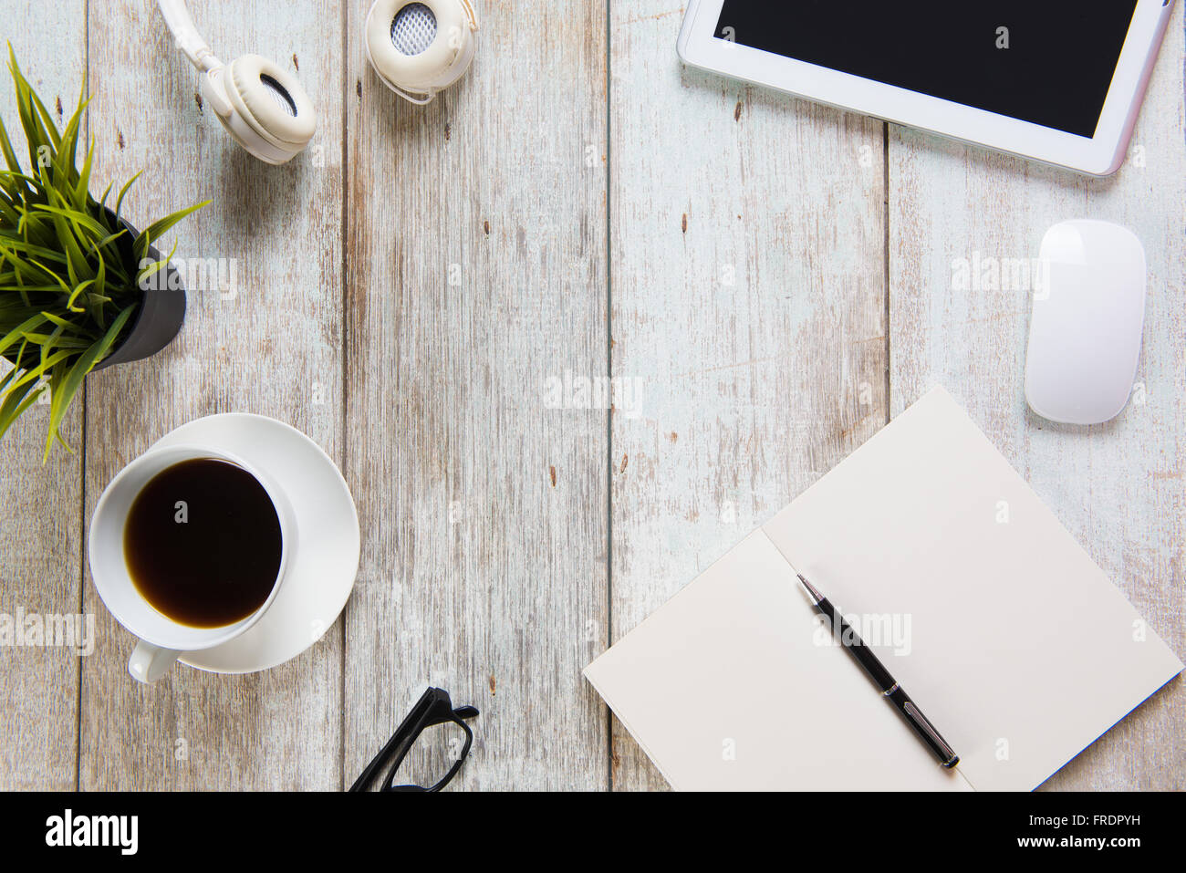 work desk with coffee concept photo Stock Photo - Alamy