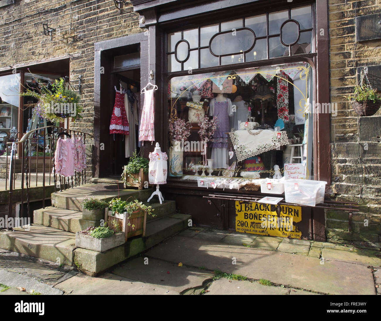 Shop front in Haworth, west Yorkshire. Stock Photo