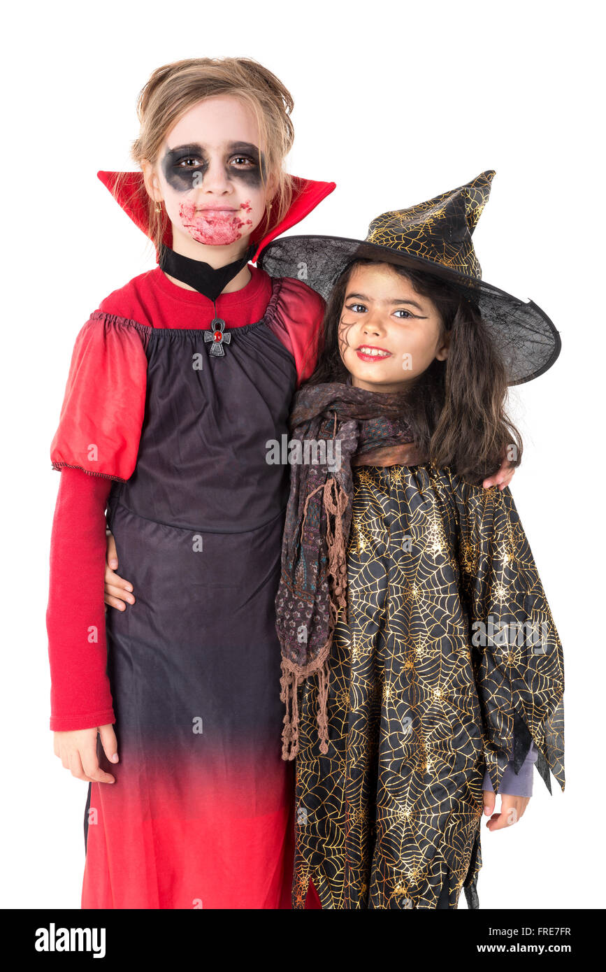 Kids posing in Halloween costumes isolated in white Stock Photo - Alamy