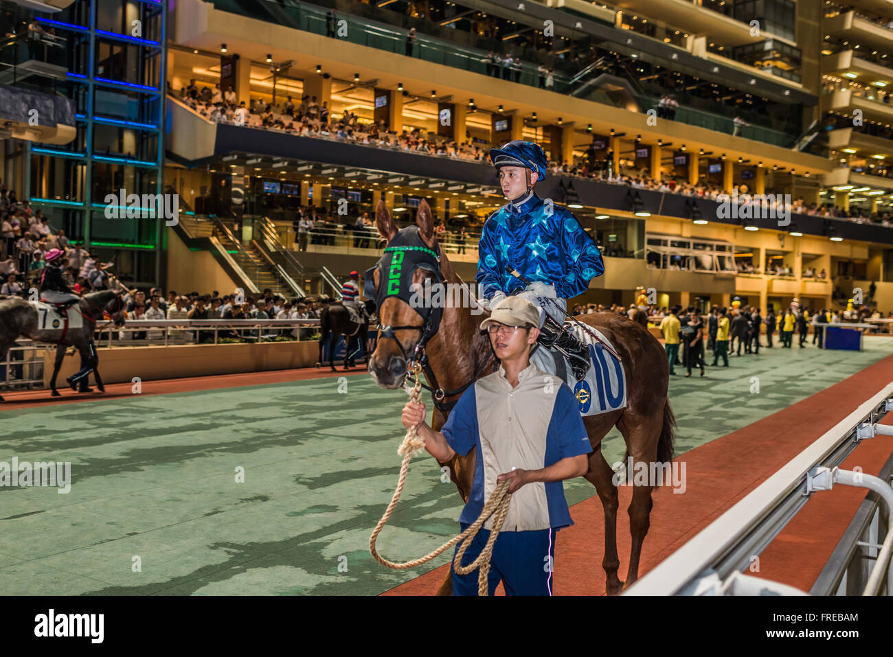 Happy Valley, Hong Kong, China- June 5, 2014: horse race at Happy Valley racecourse Stock Photo