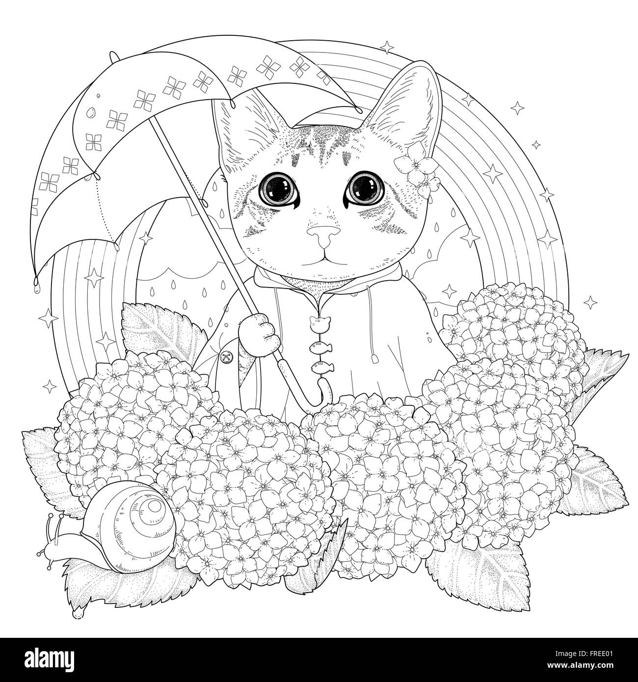 adorable kitty coloring page in exquisite style Stock Vector