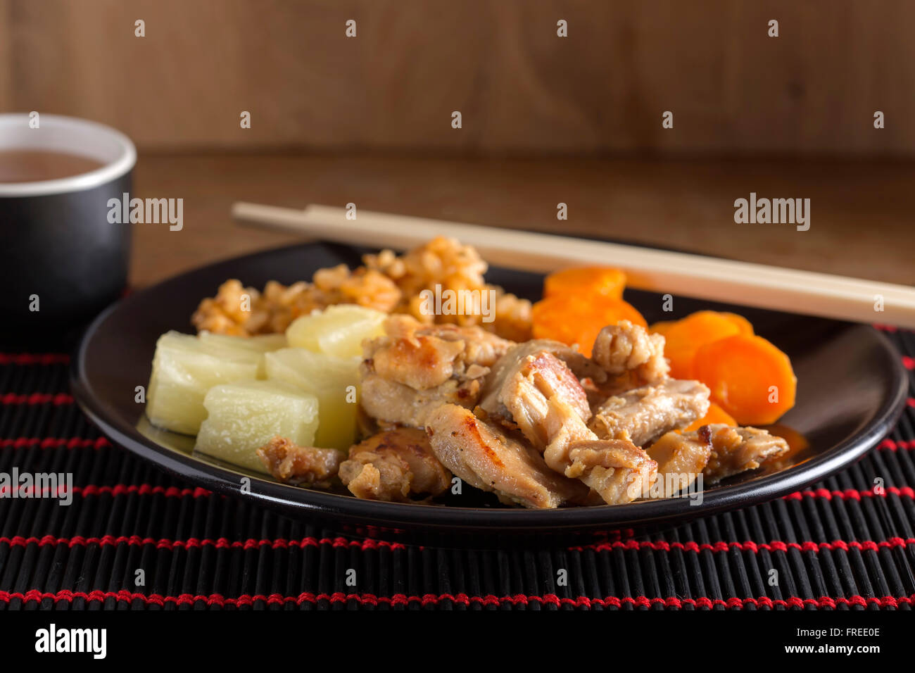 Chinese food - fried chicken sweet sour with vegetable Stock Photo