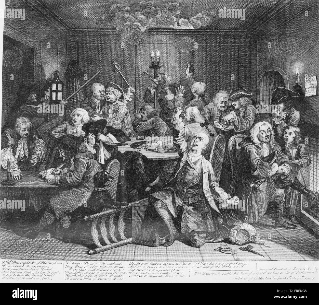 William Hogarth - A Rake's Progress, Plate 6, Scene in a Gaming House Stock Photo