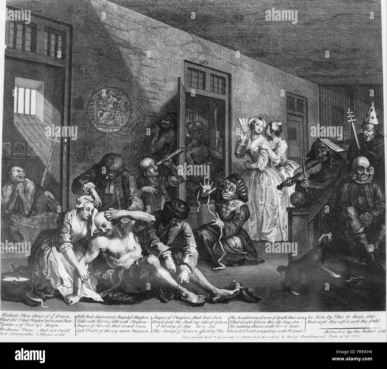 William Hogarth - A Rake's Progress, Plate 8, In the Madhouse Stock Photo