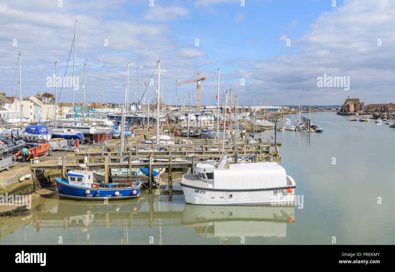 Boats and yachts in the marina on the River Adur in Shoreham-by-Sea, West Sussex, England, UK. Stock Photo