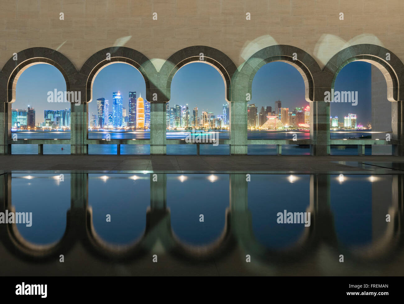 Night view of Museum of Islamic Art in Doha Qatar Stock Photo