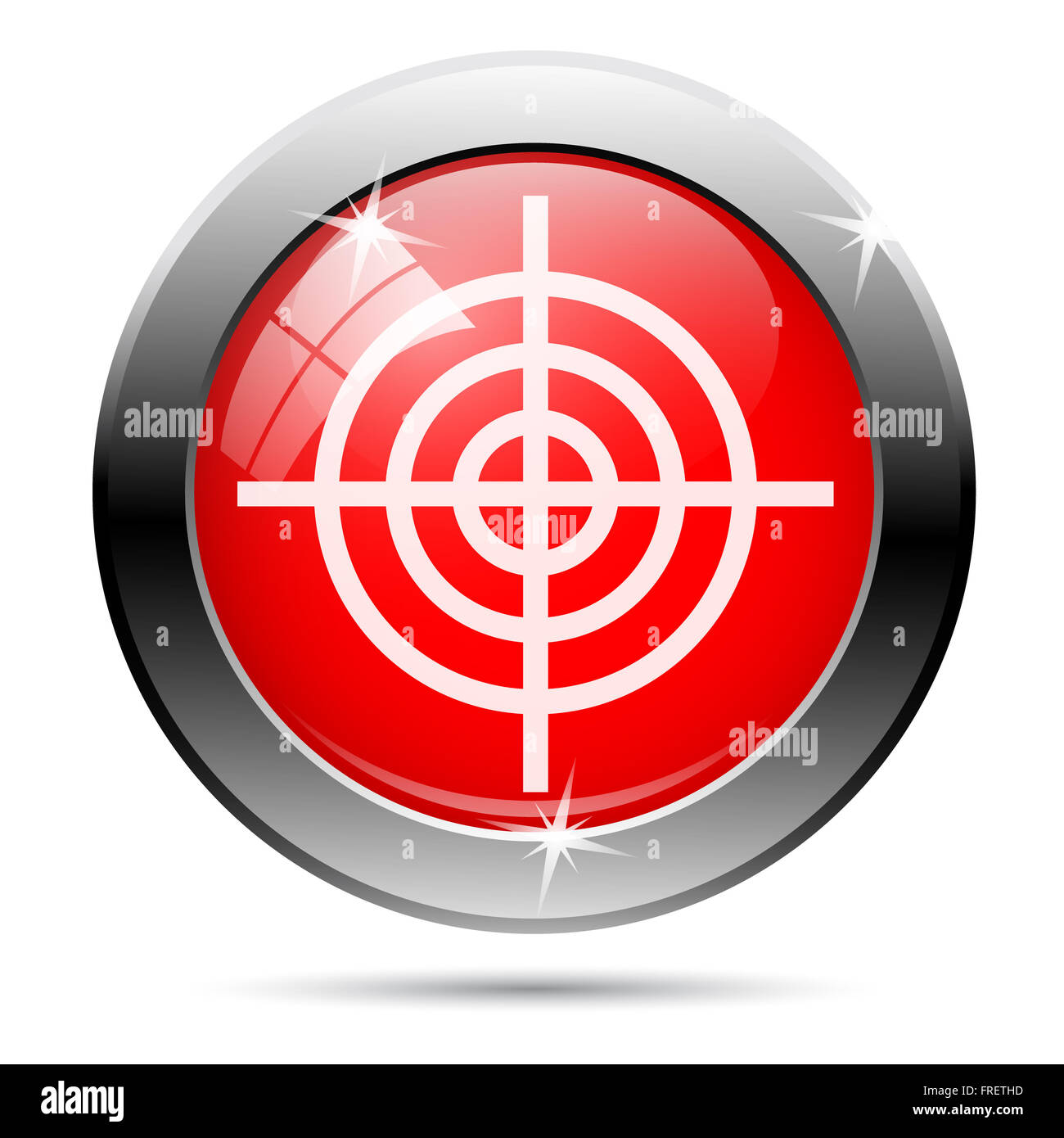 Metallic round glossy icon with white on red background Stock Photo - Alamy