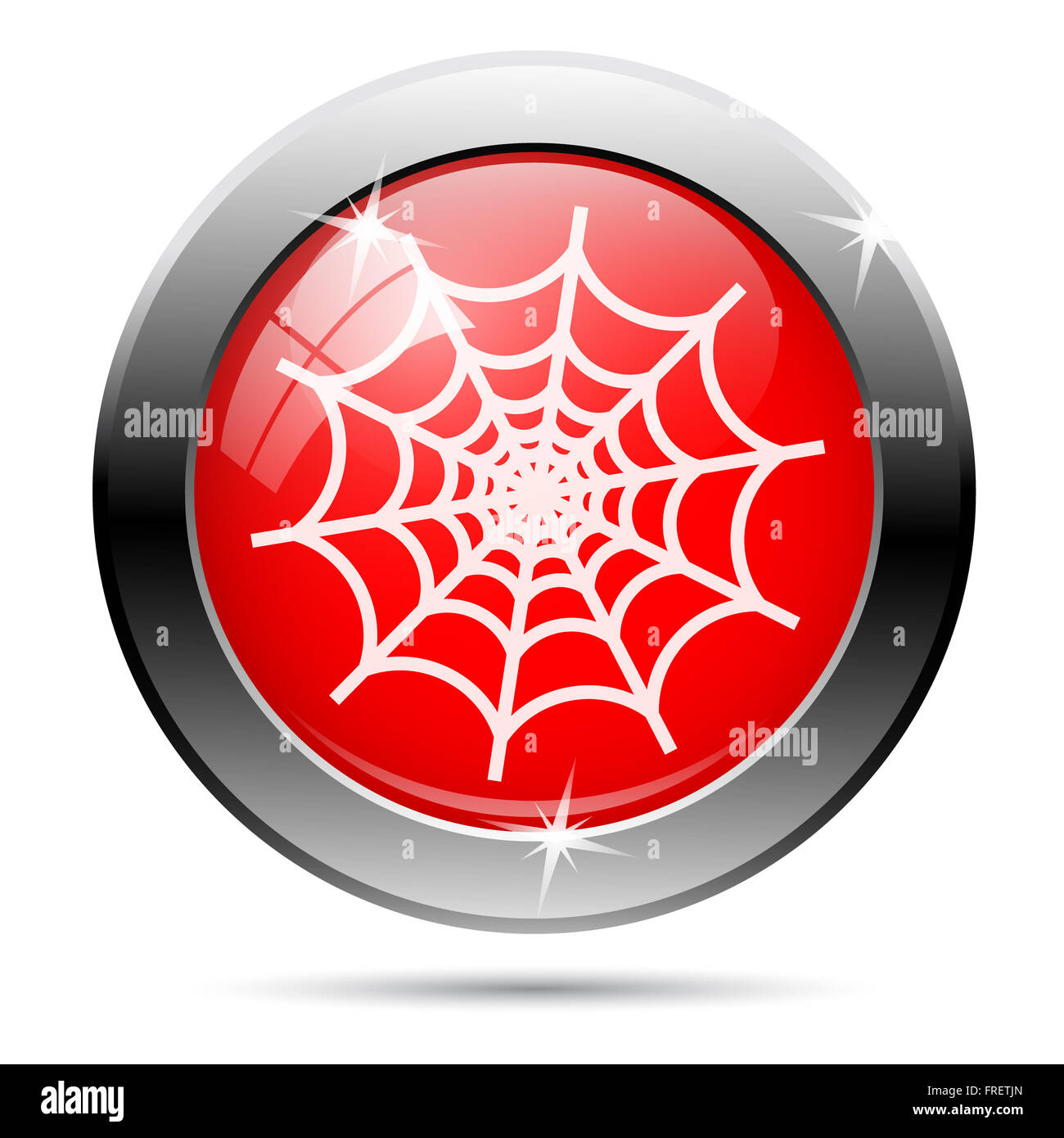 Metallic round glossy icon with white on red background Stock Photo - Alamy