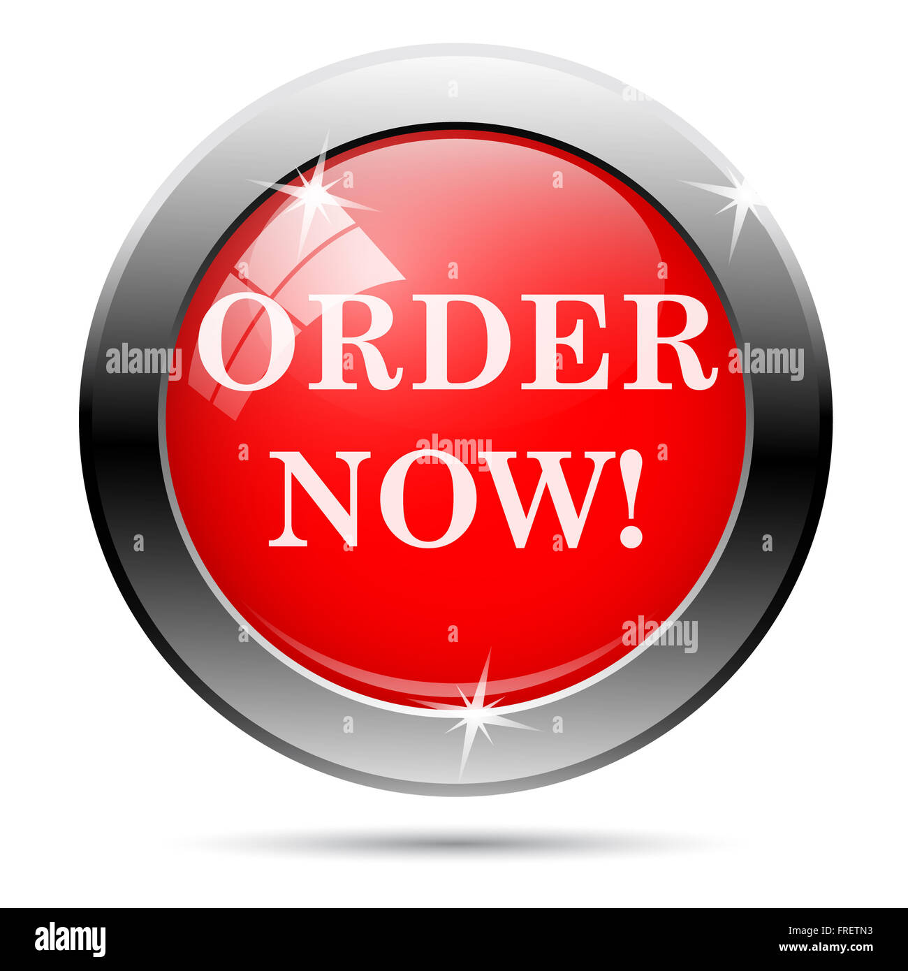 Metallic round glossy icon with white on red background Stock Photo - Alamy
