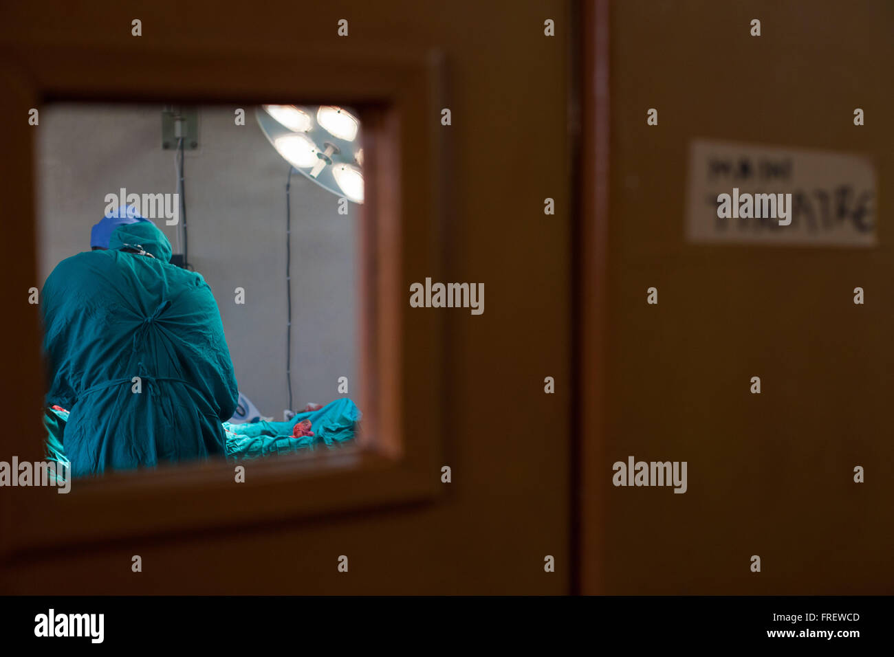 A view through the window of an operating theatre, Uganda, Africa Stock Photo