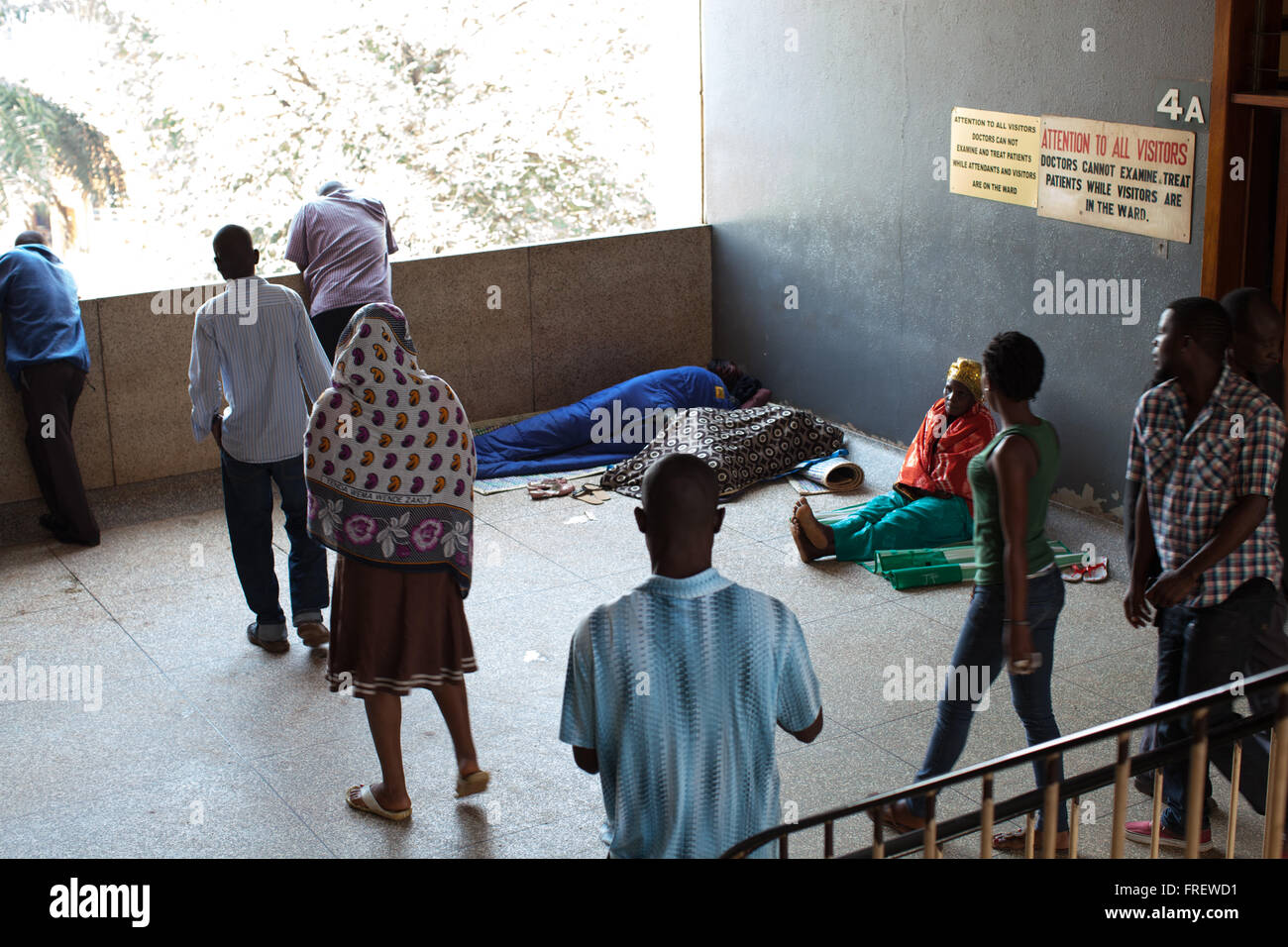 Patients sleeping in the corridors at Mulago Hospital, Uganda Africa. Stock Photo
